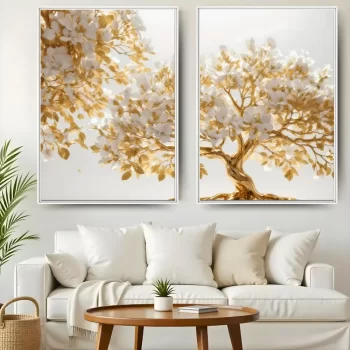 Kit Quadro Decorativo Árvores Gold And White