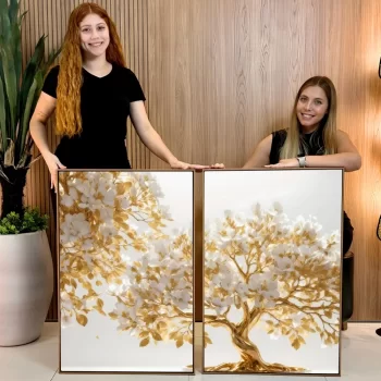 Kit Quadro Decorativo Árvores Gold And White