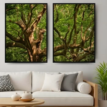 Kit Quadro Decorativo Árvore Galhos Verdes