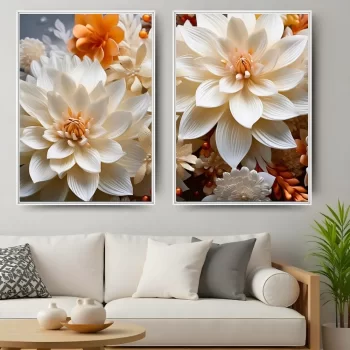 Kit Quadro Decorativo White And Orange Flower