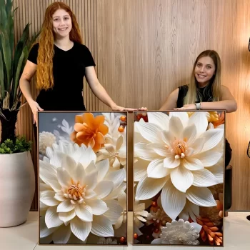 Kit Quadro Decorativo White And Orange Flower