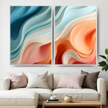 Kit Quadro Decorativo Abstrato Wavy Shapes