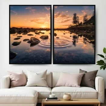 Kit Quadro Decorativo Pôr Do Sol No Lago II