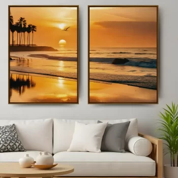 Kit Quadro Decorativo Pôr Do Sol Na Praia II