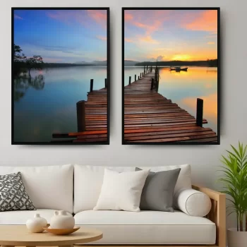 Kit Quadro Decorativo Pôr Do Sol No Lago III