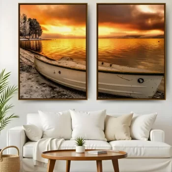 Kit Quadro Decorativo Pôr Do Sol No Lago IV