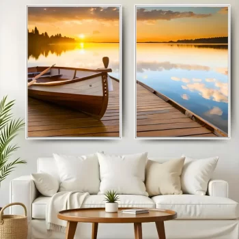 Kit Quadro Decorativo Pôr Do Sol No Lago V