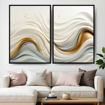 Kit Quadro Decorativo Abstrato Gold And White