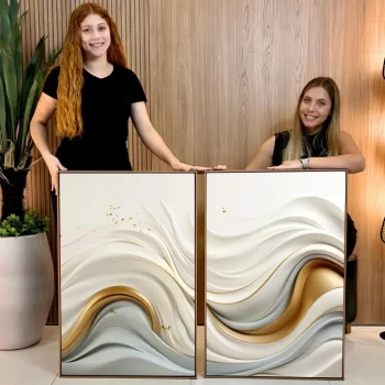 Kit Quadro Decorativo Abstrato Gold And White