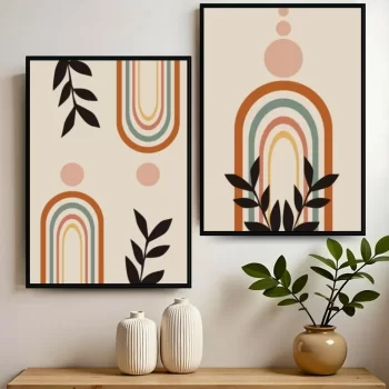 Kit Quadro Boho Art Folhas E Formas l