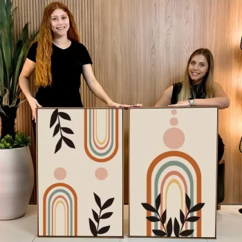 Kit Quadro Boho Art Folhas E Formas l