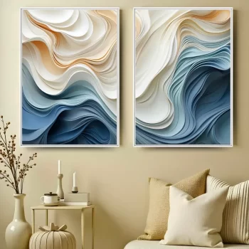 Kit Quadro Decorativo Ondas Blue And White