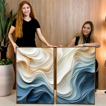 Kit Quadro Decorativo Ondas Blue And White