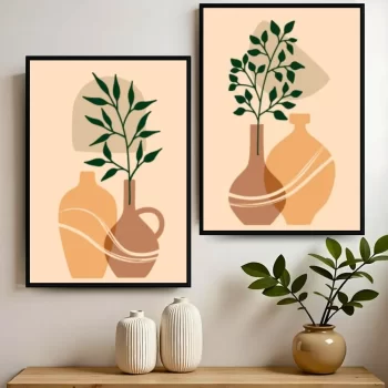 Kit Quadro Decorativo Vasos C/ Folhagens l