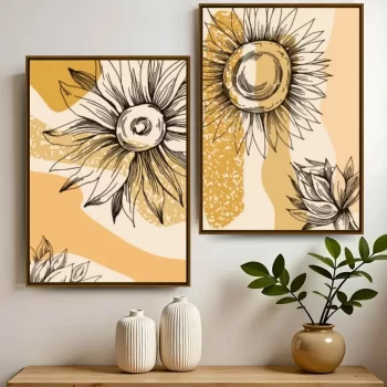 Kit Quadro Decorativo Boho Art Abstrato Girassol lll