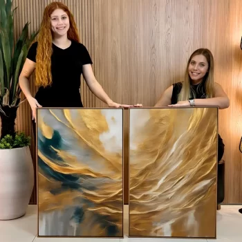 Kit Quadro Decorativo Abstrato Gold