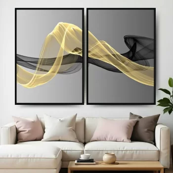 Kit Quadro Decorativo Abstrato Black And Gold