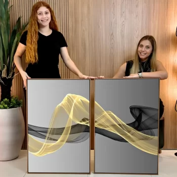 Kit Quadro Decorativo Abstrato Black And Gold