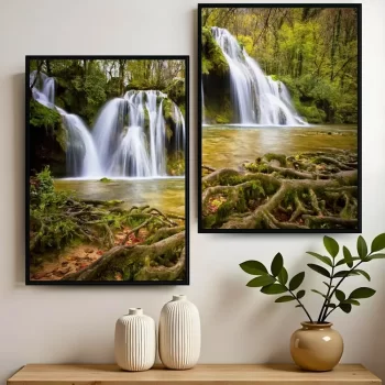 Kit Quadro Decorativo Cachoeira Paisagem Verde