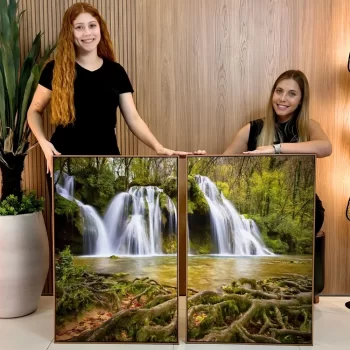 Kit Quadro Decorativo Cachoeira Paisagem Verde