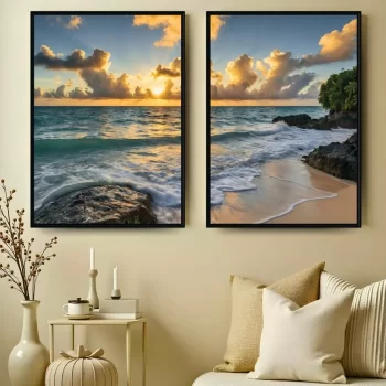 Kit Quadro Decorativo Praia Fim De Tarde