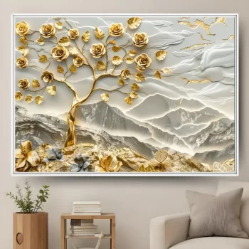 Quadro Decorativo Árvore Gold Abstrata