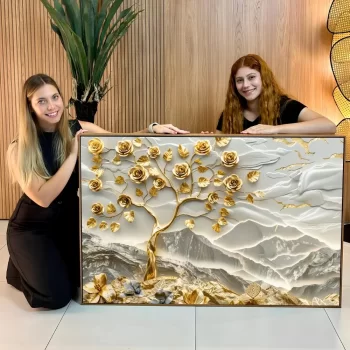 Quadro Decorativo Árvore Gold Abstrata