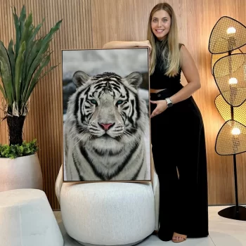 Quadro Decorativo Trigre Na Neve