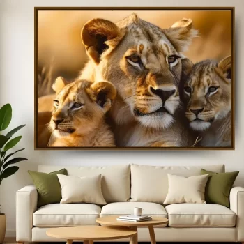 Quadro Decorativo Leoa Com Filhotes I