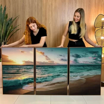 Kit Quadro Decorativo Pôr Do Sol Na Praia 3 Partes