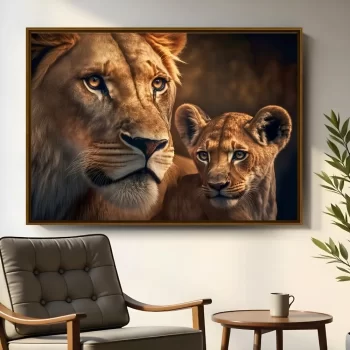 Quadro Decorativo Leoa Com Filhote