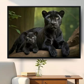 Quadro Decorativo Pantera Com Filhote