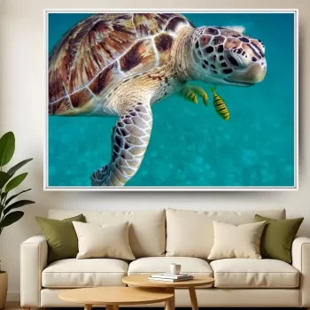 Quadro Decorativo Tartaruga Com Peixes