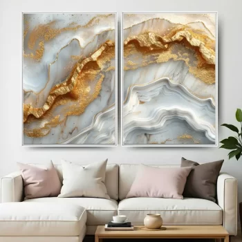 Kit Quadro Decorativo Abstrato Pedra Gold