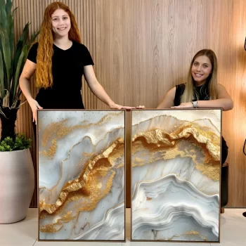 Kit Quadro Decorativo Abstrato Pedra Gold