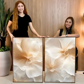 Kit Quadro Decorativo Flor Neutra