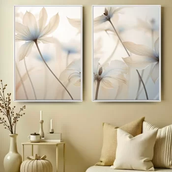 Kit Quadro Decorativo Flores Tons Azuis