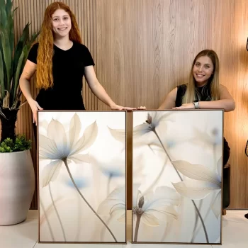Kit Quadro Decorativo Flores Tons Azuis