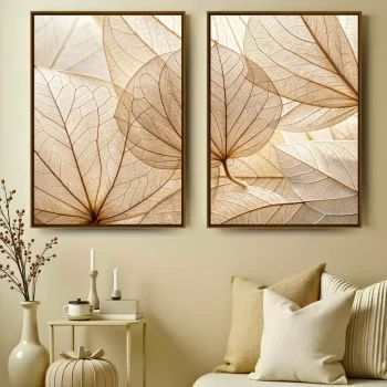 Kit Quadro Decorativo Folhas Tons Terrosos