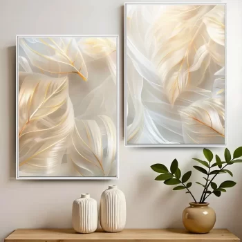 Kit Quadro Decorativo Folhagem Neutra