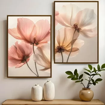Kit Quadro Decorativo Flores Tons De Rosa