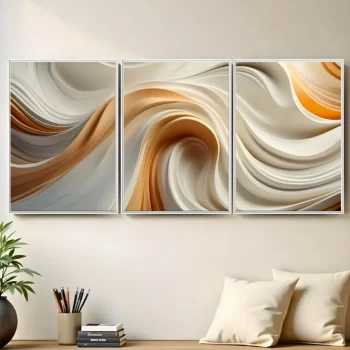 Kit Quadro Decorativo Ondas Abstratas 3 Partes