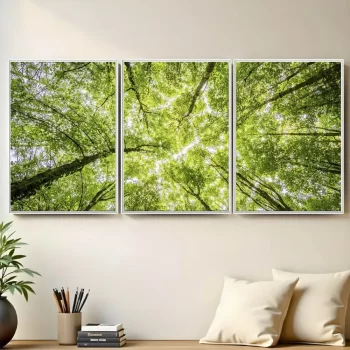 Kit Quadro Decorativo Árvores Verdes 3 Partes
