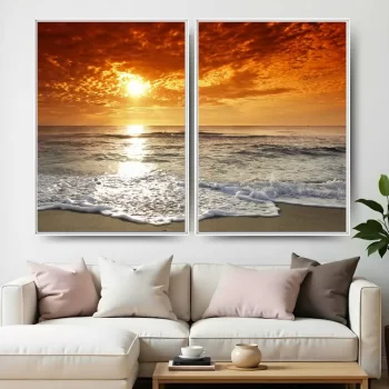 Kit Quadro Decorativo Mar Ao Pôr do Sol Beleza Serena