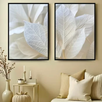 Kit Quadro Decorativo Flores Brancas Clean