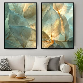 Kit Quadro Decorativo Folhas Iluminadas