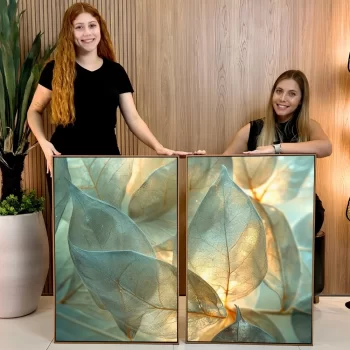 Kit Quadro Decorativo Folhas Iluminadas