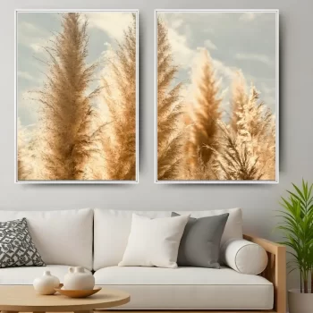 Kit Quadro Decorativo Capim Dos Pampas II