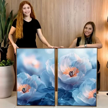Kit Quadro Decorativo Flores Azuis