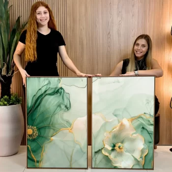 Kit Quadro Decorativo Flor Abstrata Verde